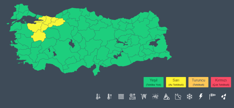 8 ile 'sarı' kodlu sağanak uyarısı